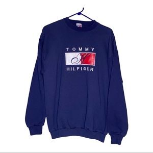 Tommy Hilfiger Navy Large Logo Crew Sweatshirt USA  Vintage? Remake? M